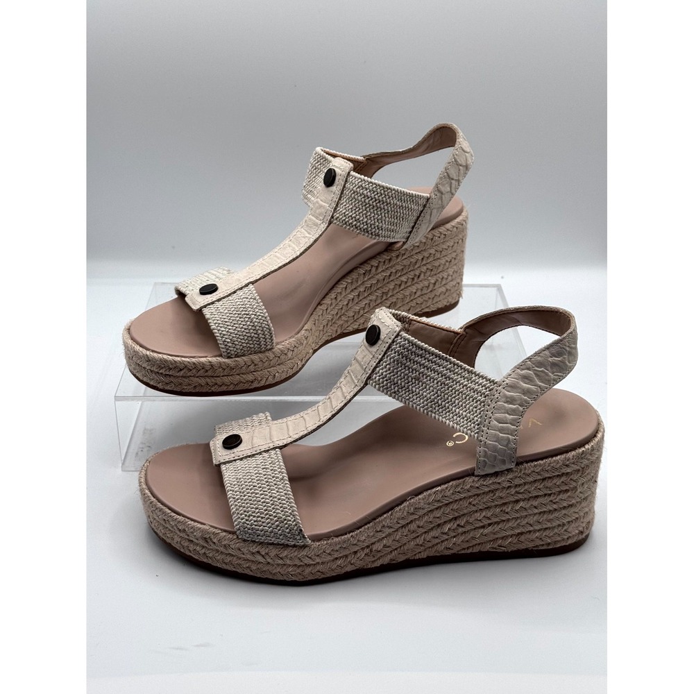 Vionic Calera Espadrille Wedge Sandals Women 6.5 Cream Macrame T-Strap Slingback